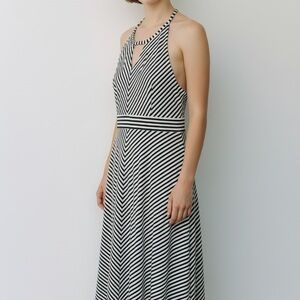 INC International Concepts Black and White Striped Halter Midi Dress